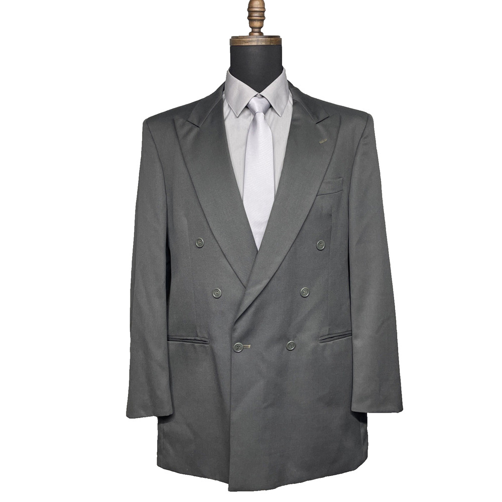 Torriani Double Breasted Blazer Jacket 42X 100% Wool Black Formal 42XL Dark Teal